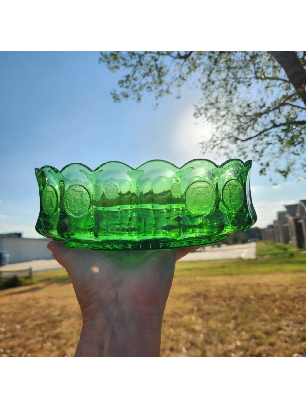 Fostoria Coin Glass Emerald Green Oval Bowl - #1372/189
